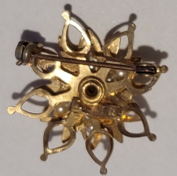 LISNER VINTAGE brooch gold tone pearls brown flower burst pearl - Picture 4 of 8